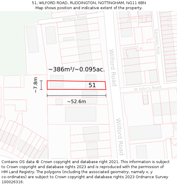 51, WILFORD ROAD, RUDDINGTON, NOTTINGHAM, NG11 6BN: Plot and title map