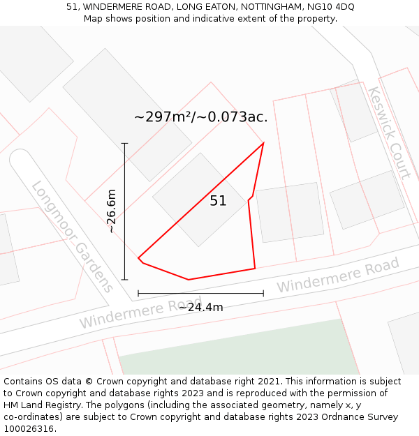 51, WINDERMERE ROAD, LONG EATON, NOTTINGHAM, NG10 4DQ: Plot and title map