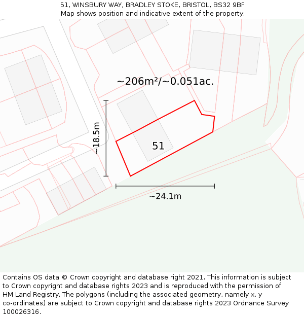 51, WINSBURY WAY, BRADLEY STOKE, BRISTOL, BS32 9BF: Plot and title map