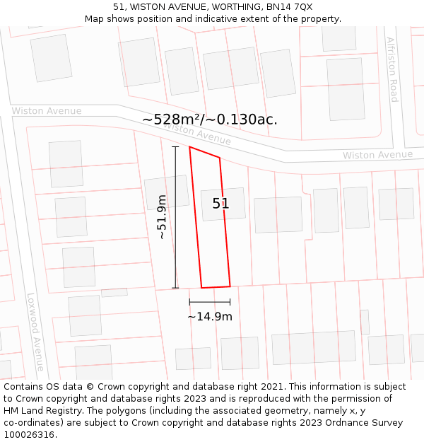 51, WISTON AVENUE, WORTHING, BN14 7QX: Plot and title map