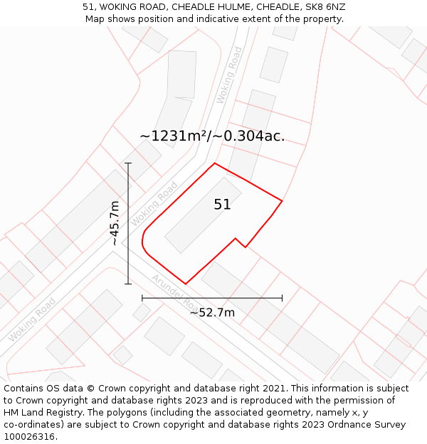 51, WOKING ROAD, CHEADLE HULME, CHEADLE, SK8 6NZ: Plot and title map