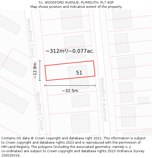 51, WOODFORD AVENUE, PLYMOUTH, PL7 4QP: Plot and title map