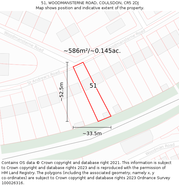 51, WOODMANSTERNE ROAD, COULSDON, CR5 2DJ: Plot and title map