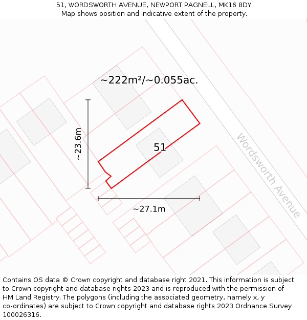 51, WORDSWORTH AVENUE, NEWPORT PAGNELL, MK16 8DY: Plot and title map