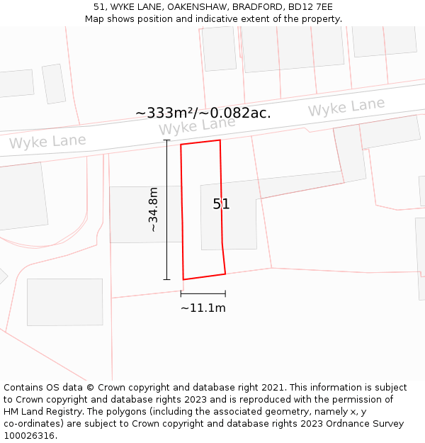 51, WYKE LANE, OAKENSHAW, BRADFORD, BD12 7EE: Plot and title map