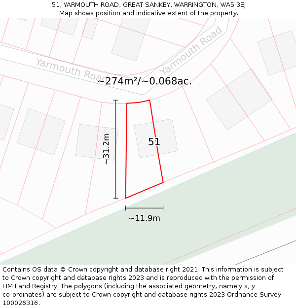 51, YARMOUTH ROAD, GREAT SANKEY, WARRINGTON, WA5 3EJ: Plot and title map