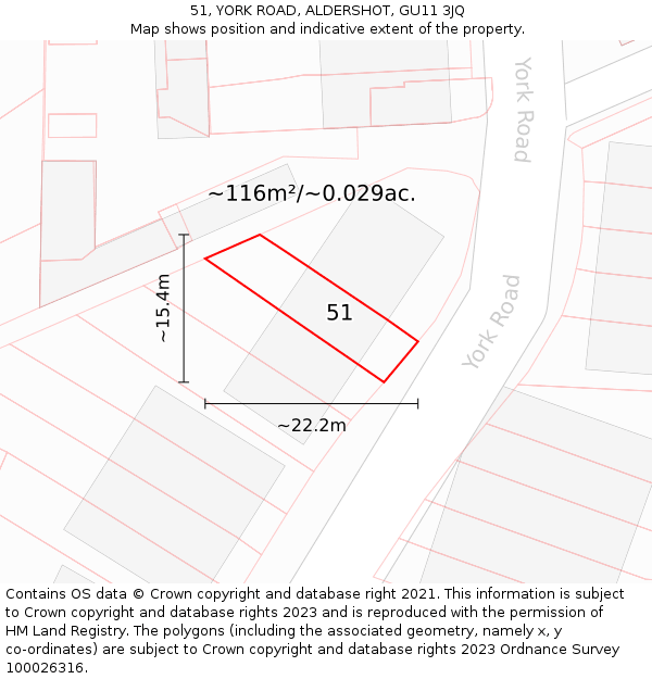 51, YORK ROAD, ALDERSHOT, GU11 3JQ: Plot and title map