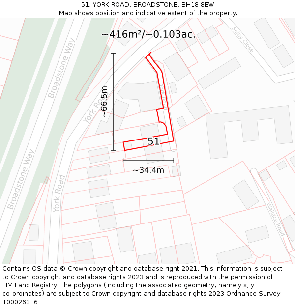 51, YORK ROAD, BROADSTONE, BH18 8EW: Plot and title map