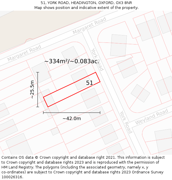 51, YORK ROAD, HEADINGTON, OXFORD, OX3 8NR: Plot and title map