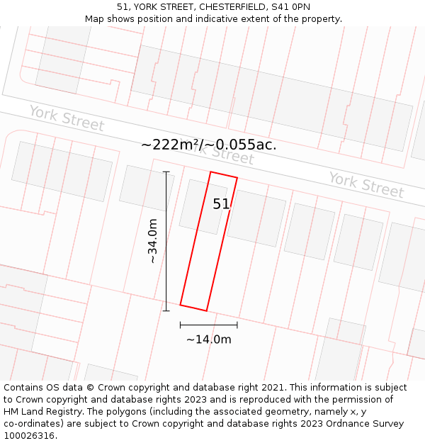 51, YORK STREET, CHESTERFIELD, S41 0PN: Plot and title map