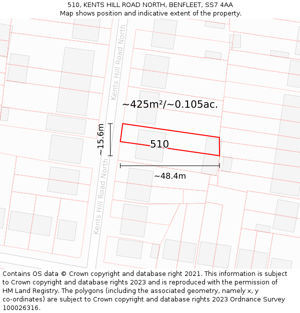 510, KENTS HILL ROAD NORTH, BENFLEET, SS7 4AA: Plot and title map