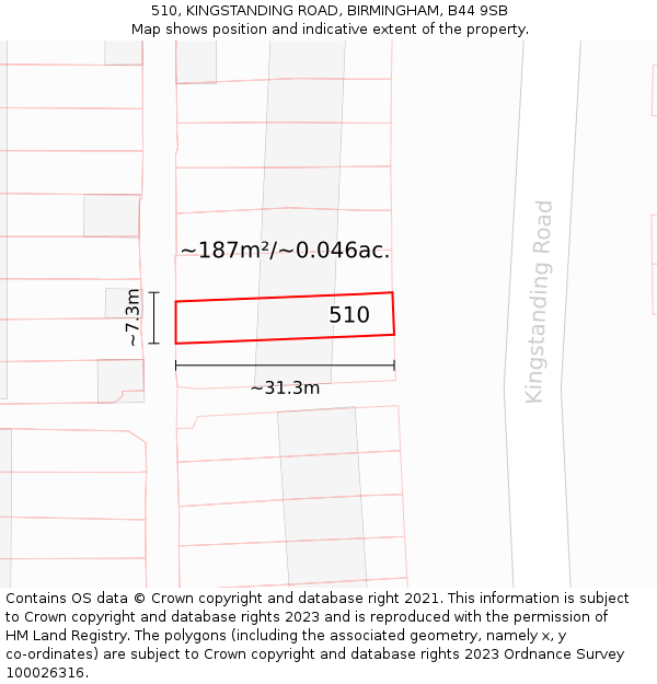 510, KINGSTANDING ROAD, BIRMINGHAM, B44 9SB: Plot and title map