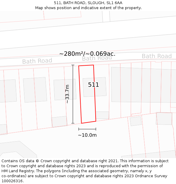 511, BATH ROAD, SLOUGH, SL1 6AA: Plot and title map