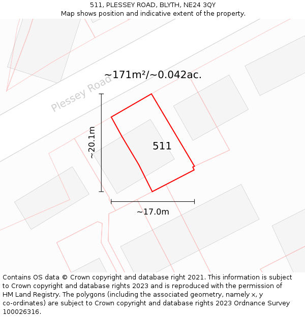 511, PLESSEY ROAD, BLYTH, NE24 3QY: Plot and title map