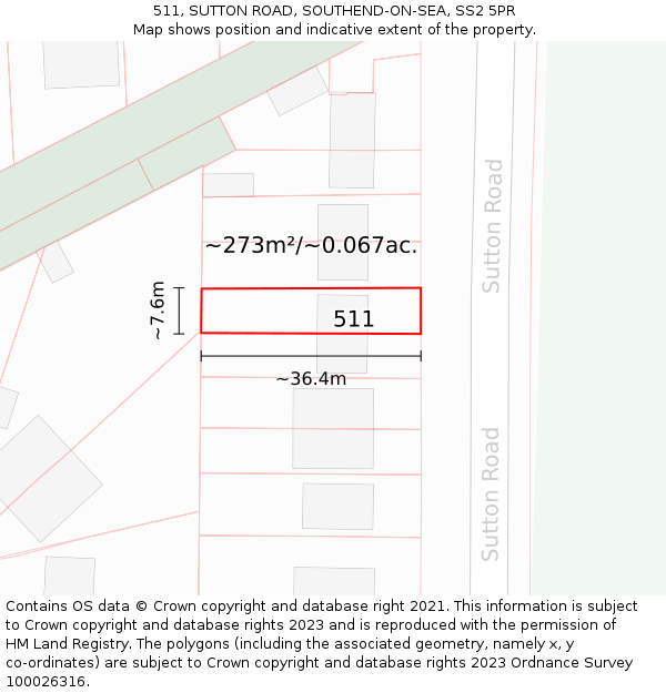 511, SUTTON ROAD, SOUTHEND-ON-SEA, SS2 5PR: Plot and title map