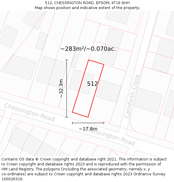 512, CHESSINGTON ROAD, EPSOM, KT19 9HH: Plot and title map