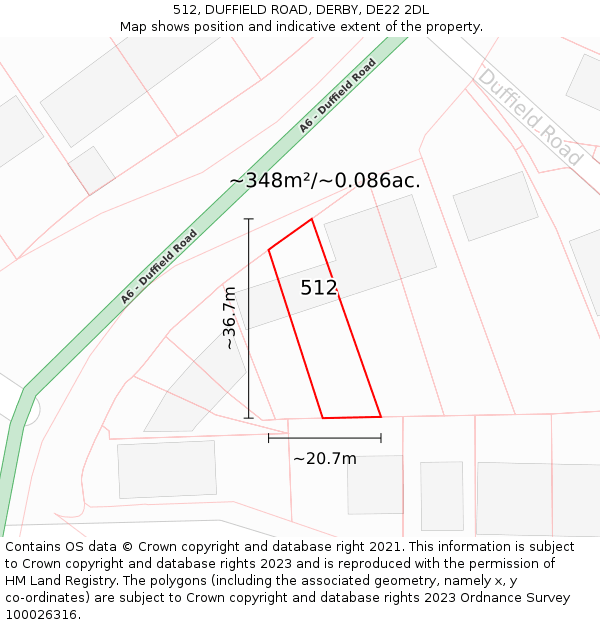 512, DUFFIELD ROAD, DERBY, DE22 2DL: Plot and title map