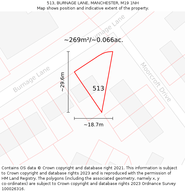 513, BURNAGE LANE, MANCHESTER, M19 1NH: Plot and title map