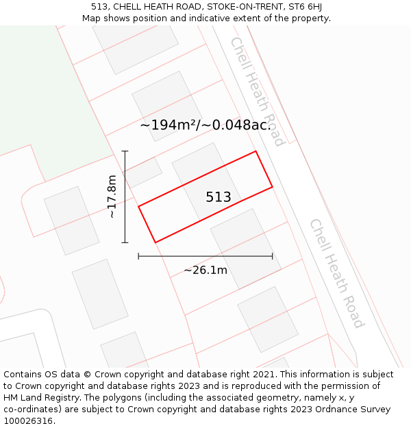 513, CHELL HEATH ROAD, STOKE-ON-TRENT, ST6 6HJ: Plot and title map