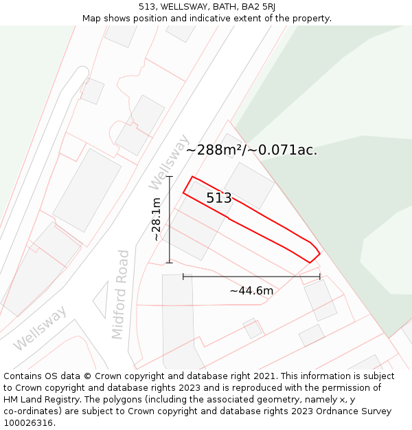 513, WELLSWAY, BATH, BA2 5RJ: Plot and title map