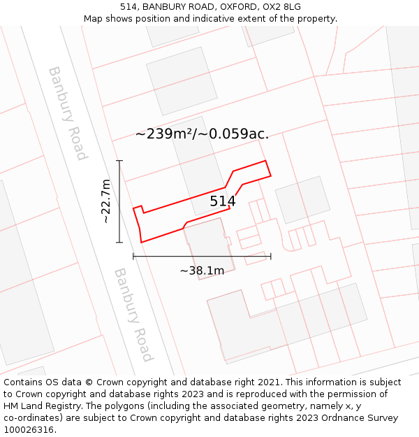 514, BANBURY ROAD, OXFORD, OX2 8LG: Plot and title map