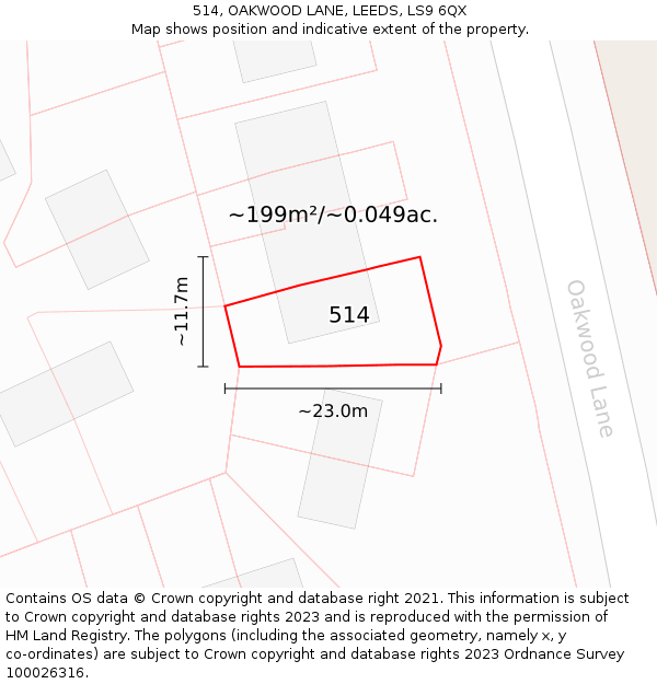 514, OAKWOOD LANE, LEEDS, LS9 6QX: Plot and title map