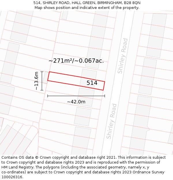 514, SHIRLEY ROAD, HALL GREEN, BIRMINGHAM, B28 8QN: Plot and title map