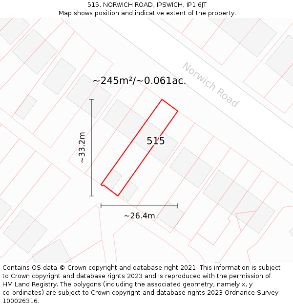 515, NORWICH ROAD, IPSWICH, IP1 6JT: Plot and title map