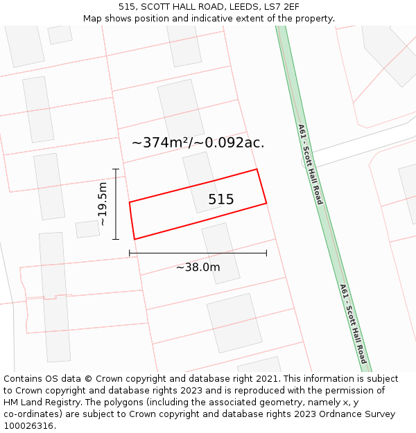 515, SCOTT HALL ROAD, LEEDS, LS7 2EF: Plot and title map