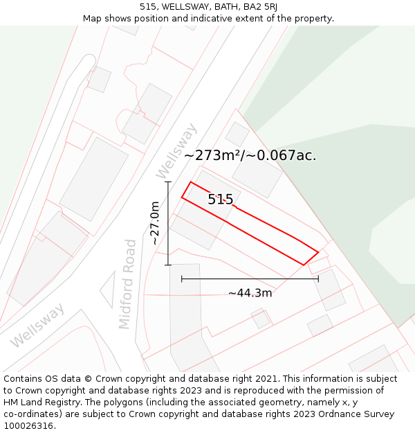 515, WELLSWAY, BATH, BA2 5RJ: Plot and title map