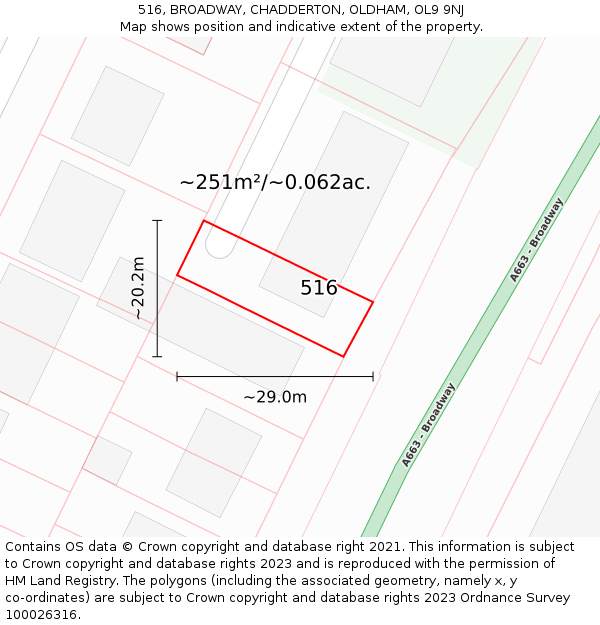 516, BROADWAY, CHADDERTON, OLDHAM, OL9 9NJ: Plot and title map