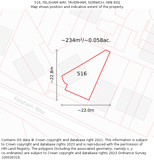 516, FELSHAM WAY, TAVERHAM, NORWICH, NR8 6XQ: Plot and title map