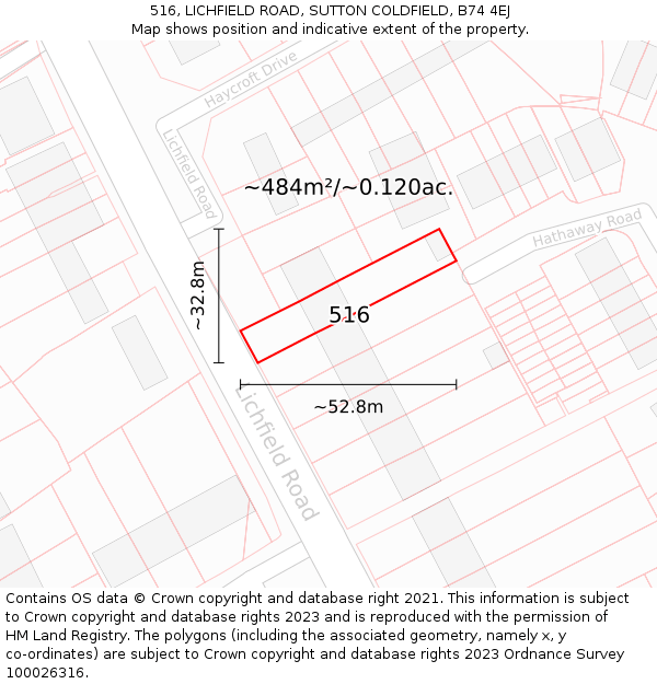 516, LICHFIELD ROAD, SUTTON COLDFIELD, B74 4EJ: Plot and title map