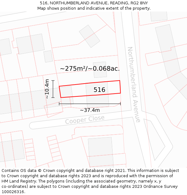 516, NORTHUMBERLAND AVENUE, READING, RG2 8NY: Plot and title map