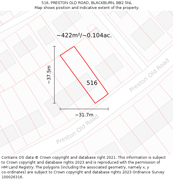 516, PRESTON OLD ROAD, BLACKBURN, BB2 5NL: Plot and title map