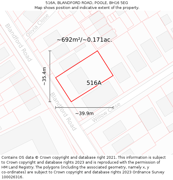 516A, BLANDFORD ROAD, POOLE, BH16 5EG: Plot and title map