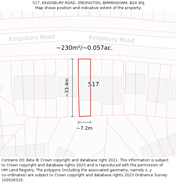 517, KINGSBURY ROAD, ERDINGTON, BIRMINGHAM, B24 9NJ: Plot and title map