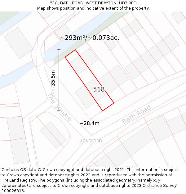 518, BATH ROAD, WEST DRAYTON, UB7 0ED: Plot and title map