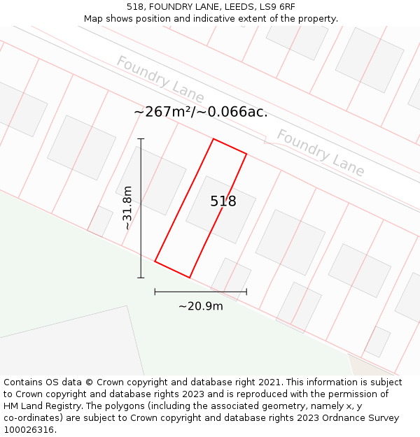 518, FOUNDRY LANE, LEEDS, LS9 6RF: Plot and title map