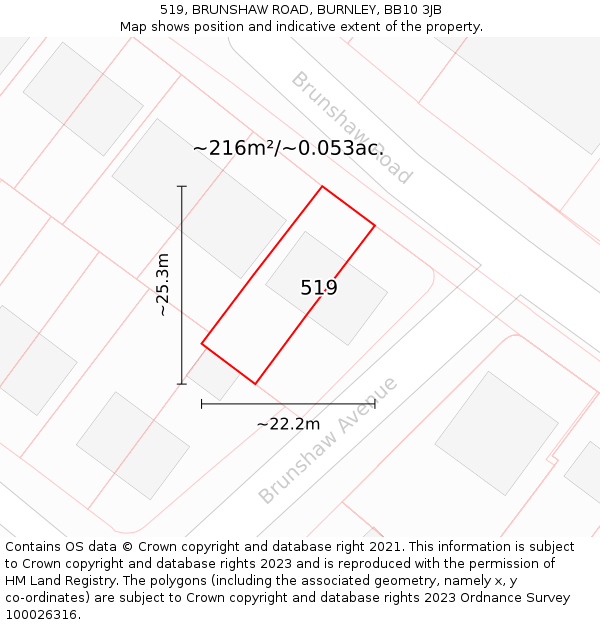 519, BRUNSHAW ROAD, BURNLEY, BB10 3JB: Plot and title map