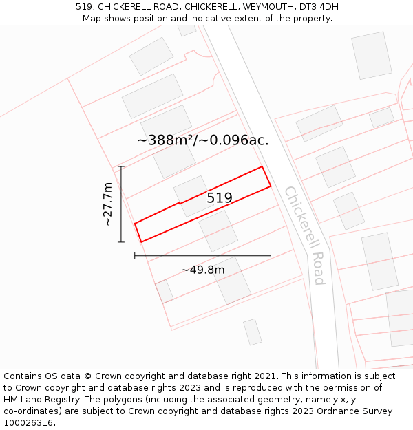 519, CHICKERELL ROAD, CHICKERELL, WEYMOUTH, DT3 4DH: Plot and title map