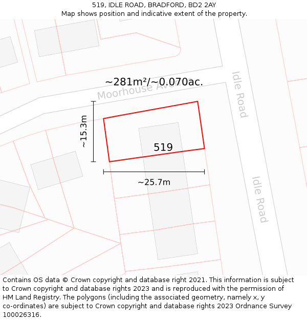 519, IDLE ROAD, BRADFORD, BD2 2AY: Plot and title map