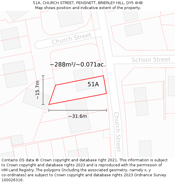 51A, CHURCH STREET, PENSNETT, BRIERLEY HILL, DY5 4HB: Plot and title map