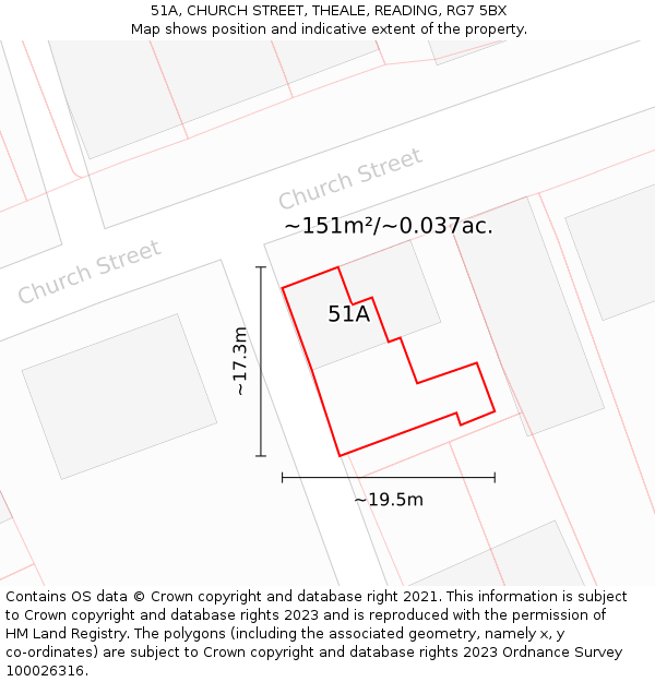 51A, CHURCH STREET, THEALE, READING, RG7 5BX: Plot and title map