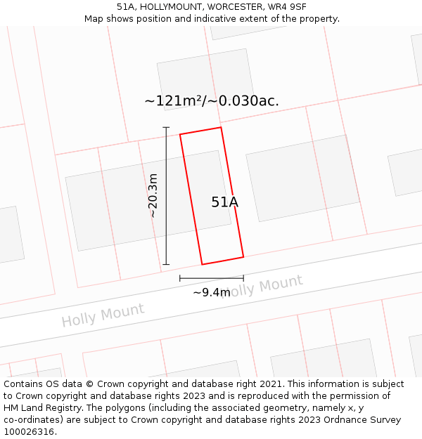 51A, HOLLYMOUNT, WORCESTER, WR4 9SF: Plot and title map