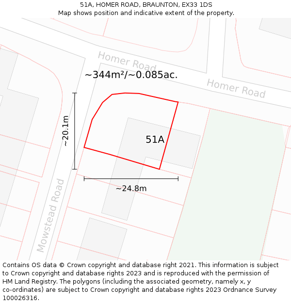 51A, HOMER ROAD, BRAUNTON, EX33 1DS: Plot and title map