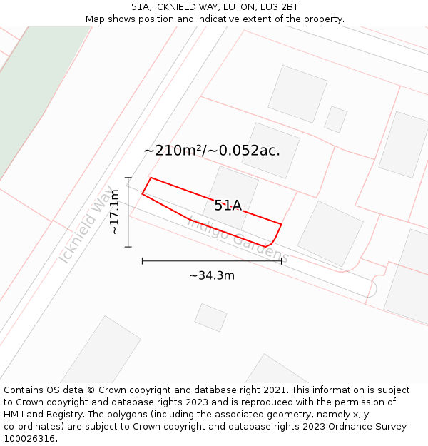 51A, ICKNIELD WAY, LUTON, LU3 2BT: Plot and title map