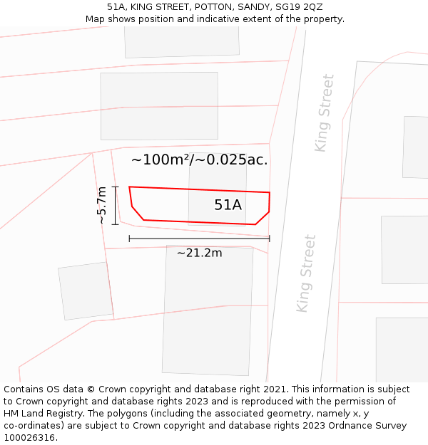 51A, KING STREET, POTTON, SANDY, SG19 2QZ: Plot and title map