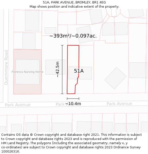 51A, PARK AVENUE, BROMLEY, BR1 4EG: Plot and title map