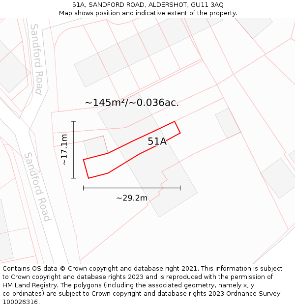 51A, SANDFORD ROAD, ALDERSHOT, GU11 3AQ: Plot and title map